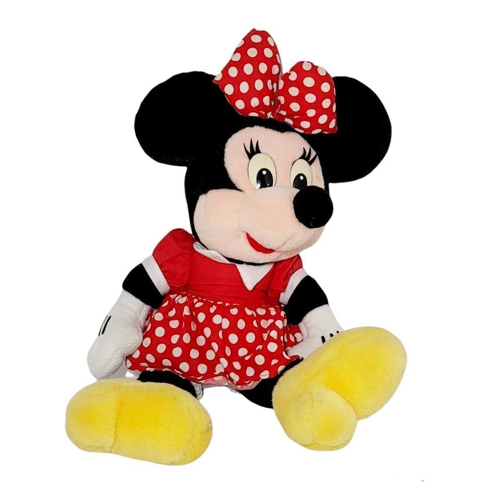 Vintage Disneyland Walt Disney World Minnie Mouse Plush Red Polka Dot Dress Bow